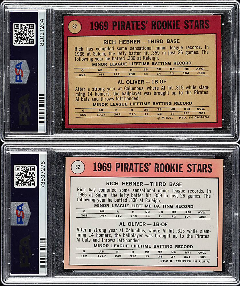 1969 Topps and O-Pee-Chee #82 Hebner/Oliver PSA-Graded Pair