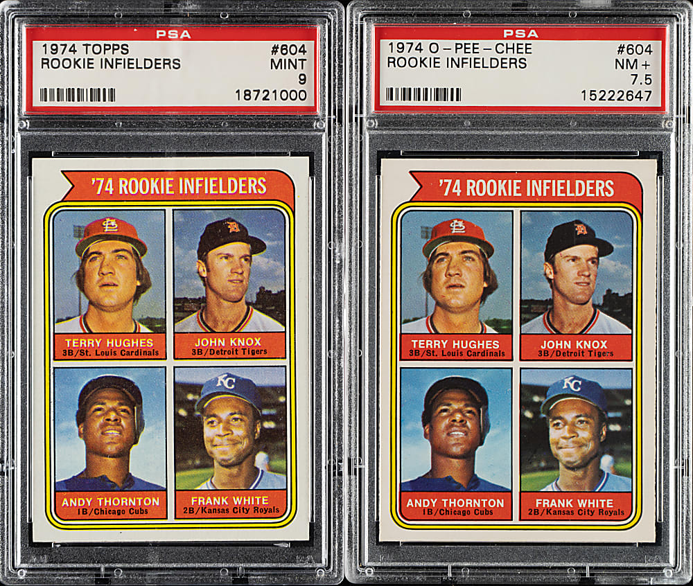 1974 Topps and O-Pee-Chee #604 Hughes/Knox/Thornton/White PSA-Graded Pair
