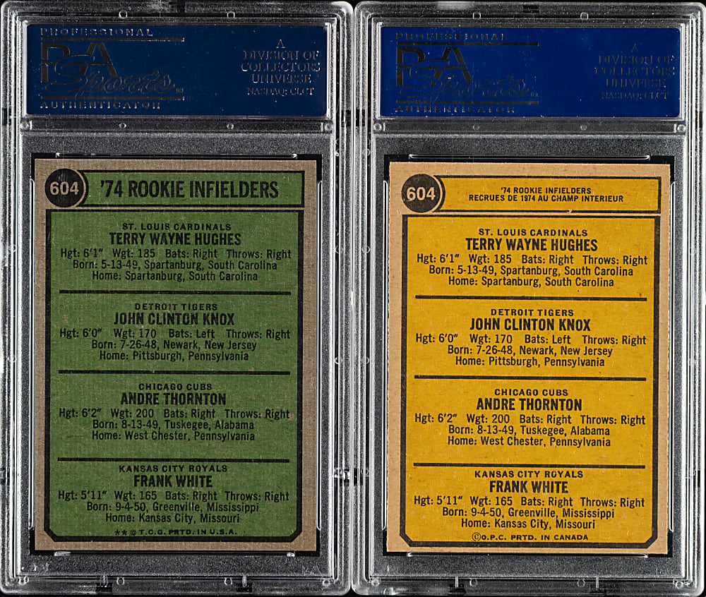 1974 Topps and O-Pee-Chee #604 Hughes/Knox/Thornton/White PSA-Graded Pair