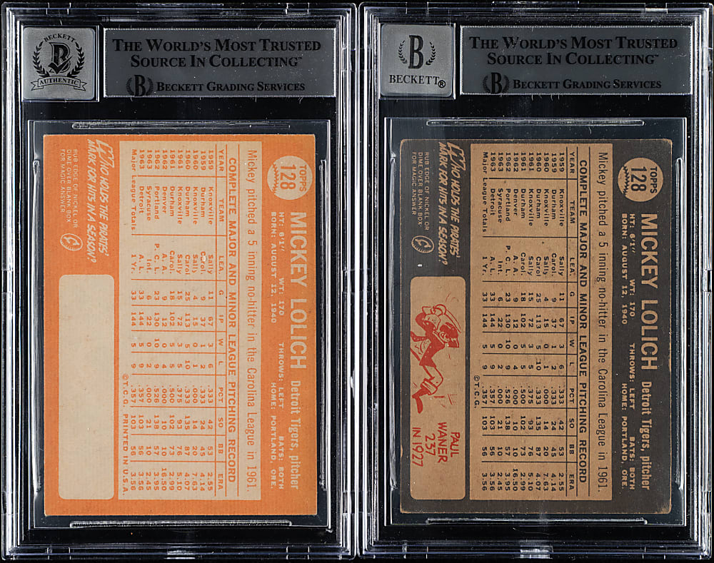 Signed 1964 Topps and Topps Venezuelan #128 Mickey Lolich Pair - Beckett