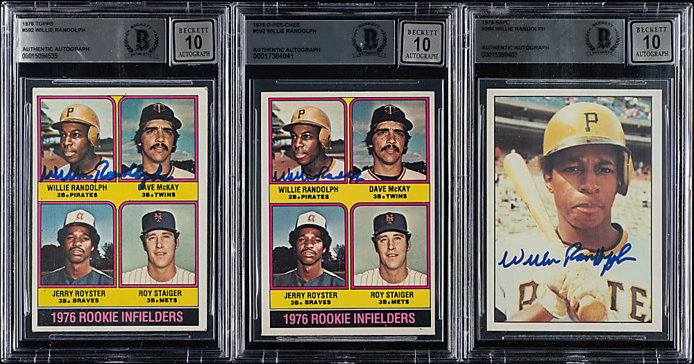 Signed 1976 Topps, O-Pee-Chee, and SSPC Willie Randolph Rookie Trio - Beckett