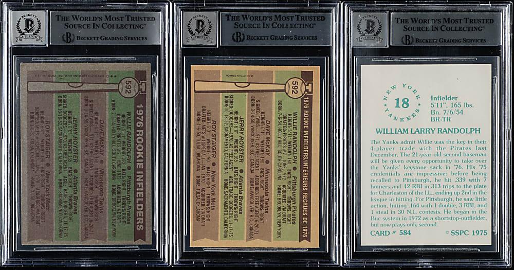 Signed 1976 Topps, O-Pee-Chee, and SSPC Willie Randolph Rookie Trio - Beckett