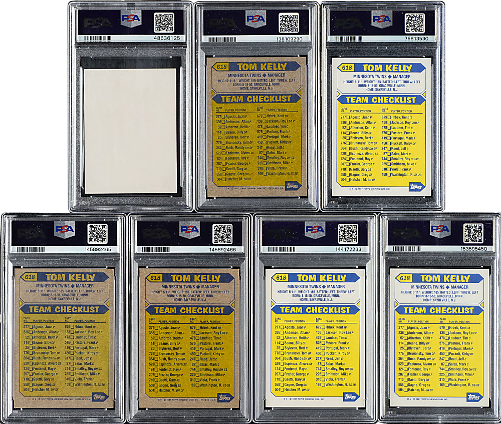 1973 and 1987 Topps and Caruso Tom Kelly PSA-Graded Collection (7) Including Four Signed Cards