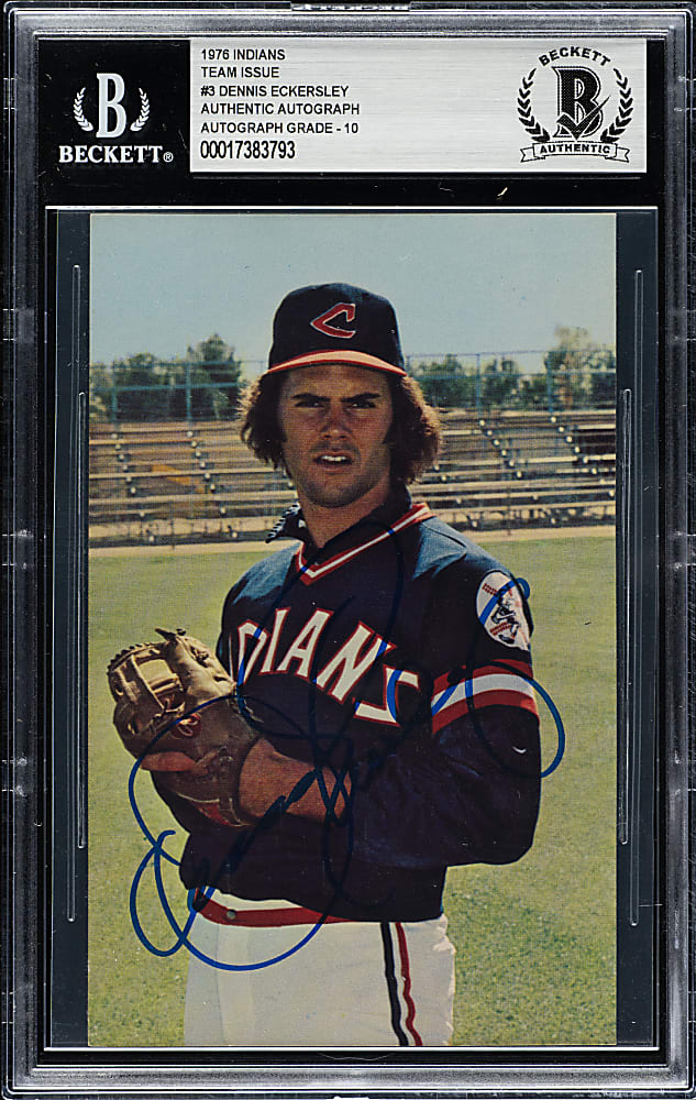 Signed 1976 Cleveland Indians Team Issue Dennis Eckersley Rookie Beckett GEM MINT 10