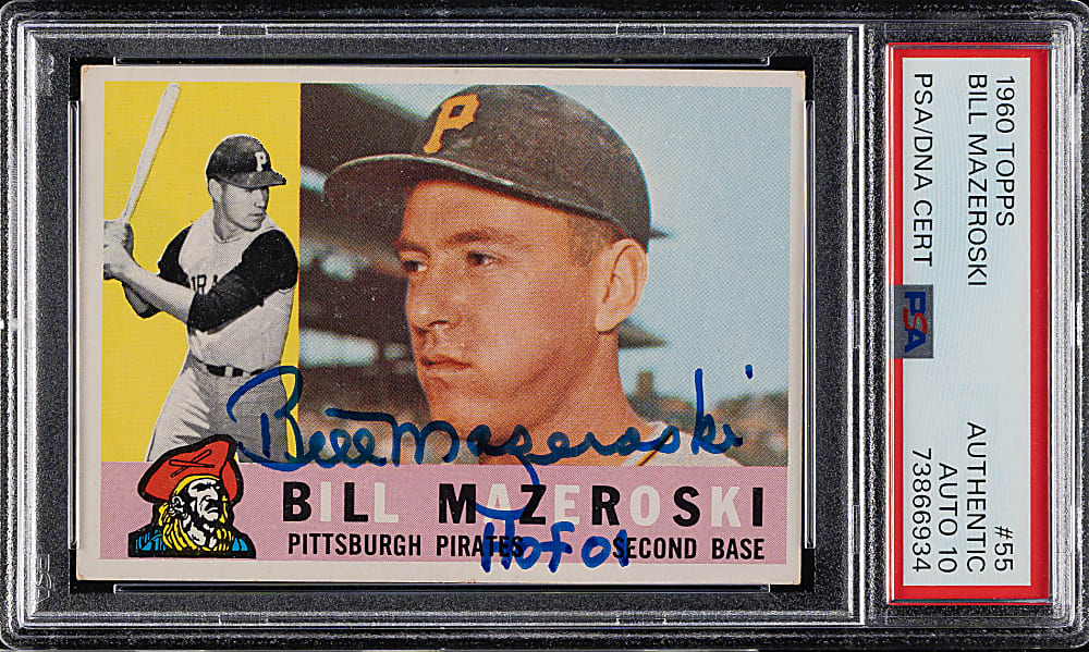 Signed 1960 Topps #55 Bill Mazeroski PSA/DNA GEM MINT 10