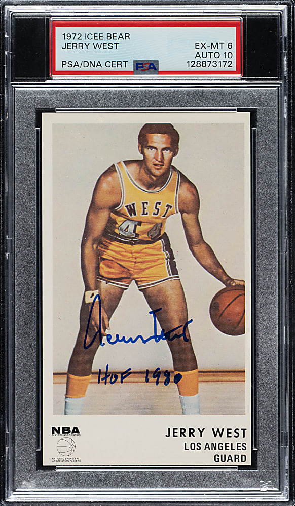 Signed 1972-1973 Icee Bear Basketball Jerry West PSA EX-MT 6 with GEM MINT 10 Signature
