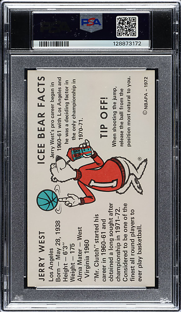 Signed 1972-1973 Icee Bear Basketball Jerry West PSA EX-MT 6 with GEM MINT 10 Signature