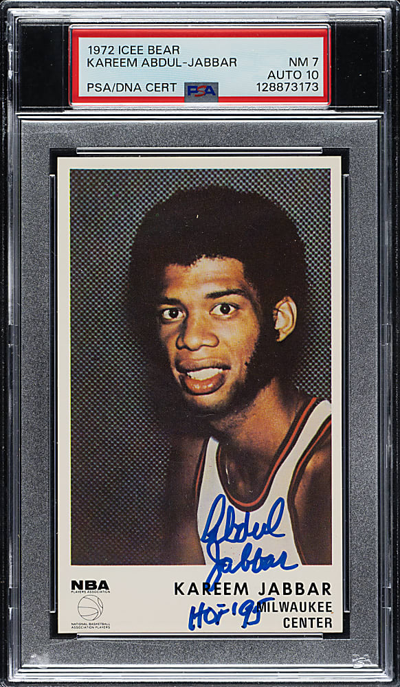 Signed 1972-1973 Icee Bear Basketball Kareem Abdul-Jabbar PSA NM 7 with GEM MINT 10 Signature