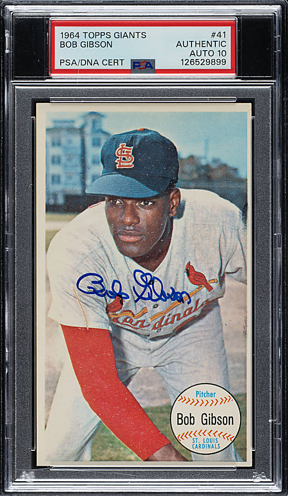 Signed 1964 Topps Giants #41 Bob Gibson PSA/DNA GEM MINT 10