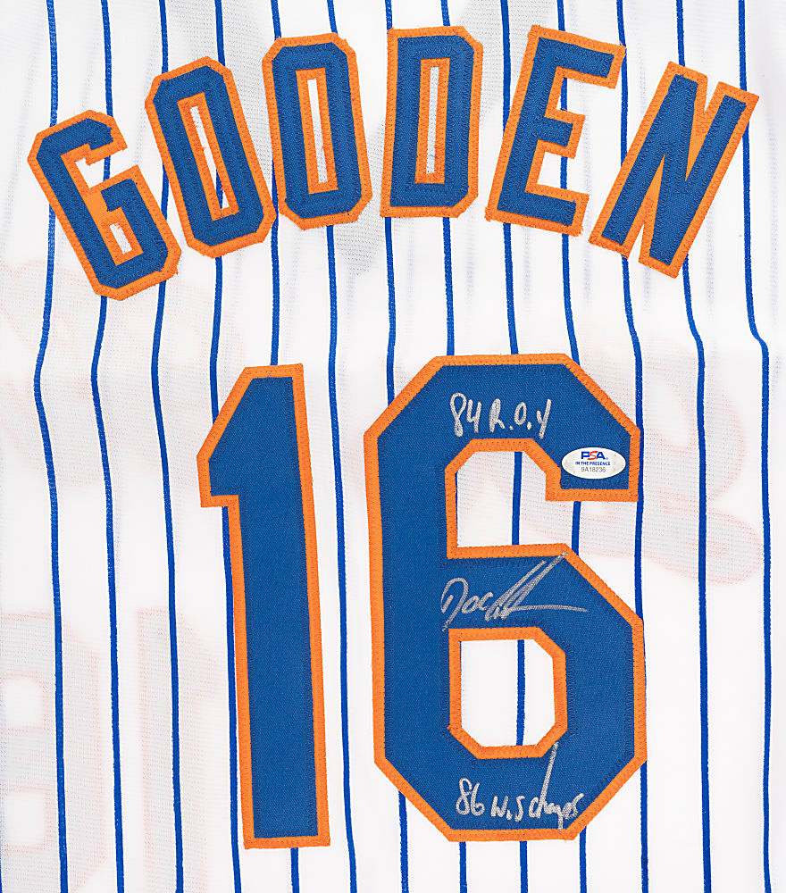 Dwight Gooden Signed New York Mets Jersey with "84 R.O.Y." and "86 WS Champs" Inscriptions - PSA/DNA
