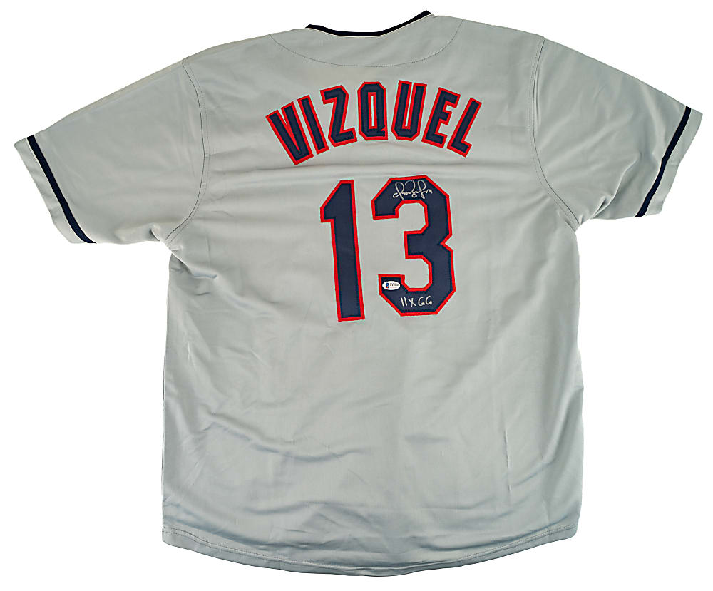 Omar Vizquel Signed Cleveland Indians Jersey with "11x GG" Inscription - Beckett
