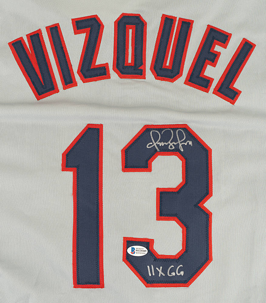 Omar Vizquel Signed Cleveland Indians Jersey with "11x GG" Inscription - Beckett