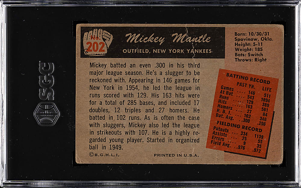 1955 Bowman #202 Mickey Mantle SGC FAIR 1.5