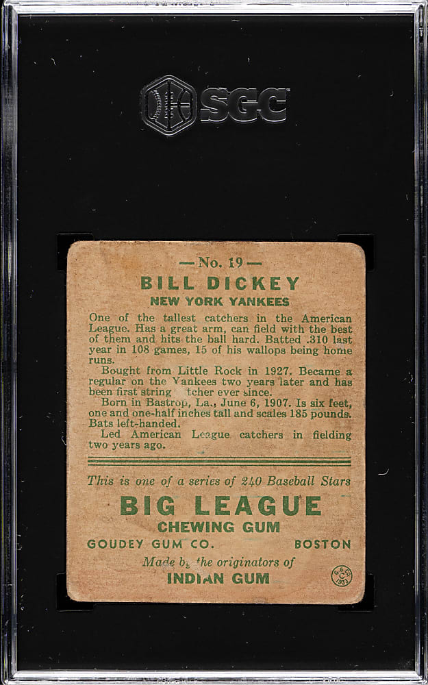 1933 R319 Goudey #19 Bill Dickey SGC GOOD 2