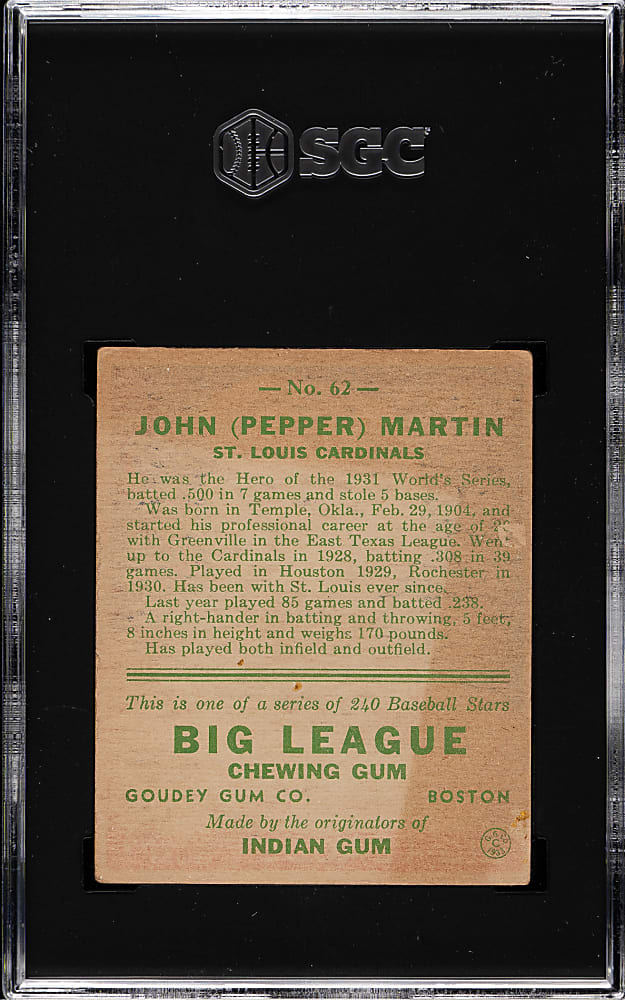 1933 R319 Goudey #62 Pepper Martin SGC GOOD 2