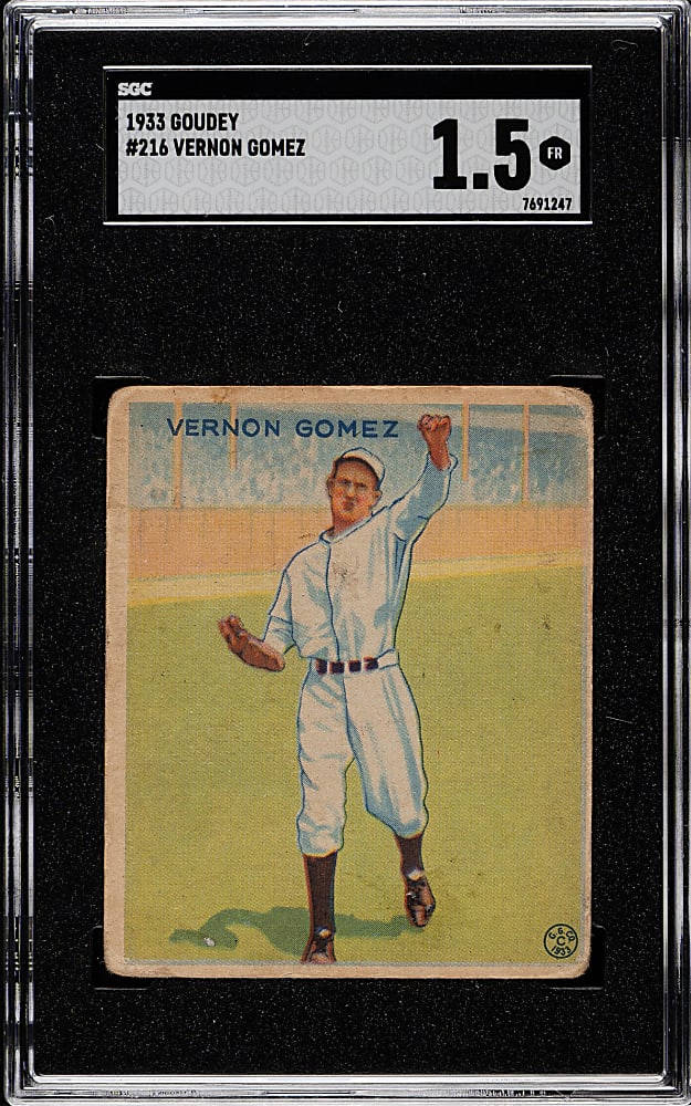 1933 R319 Goudey #216 Vernon "Lefty" Gomez SGC FAIR 1.5