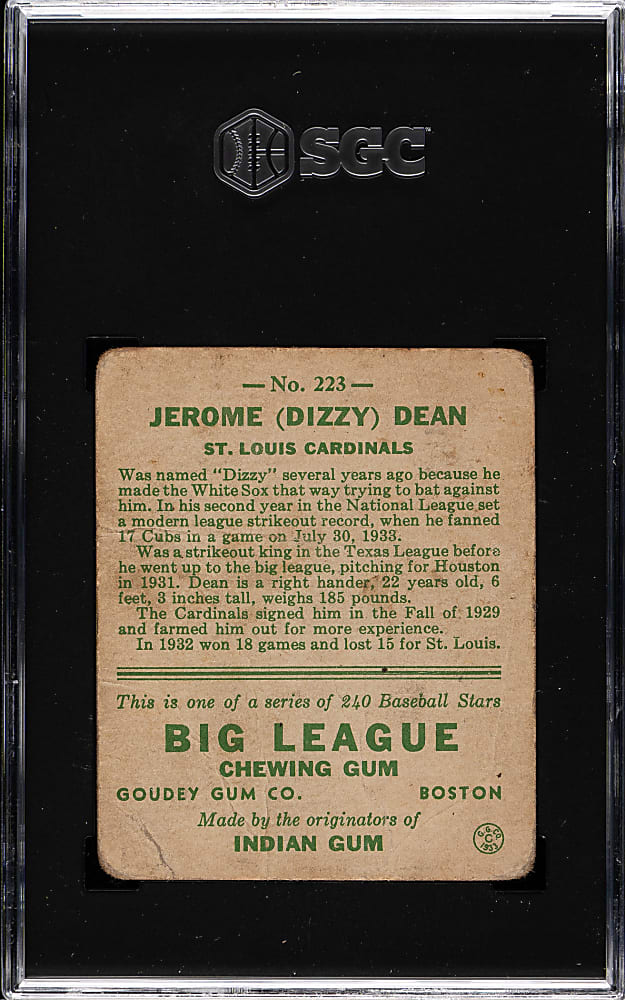 1933 R319 Goudey #223 Dizzy Dean SGC POOR 1