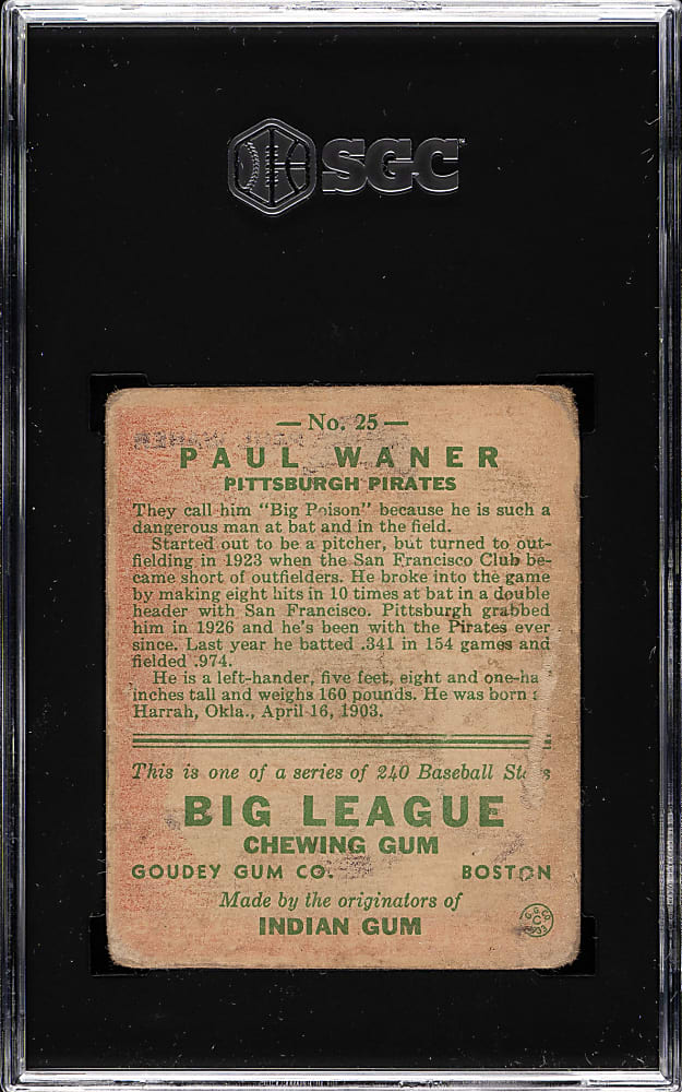 1933 R319 Goudey #25 Paul Waner SGC POOR 1