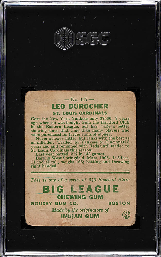 1933 R319 Goudey #147 Leo Durocher SGC POOR 1