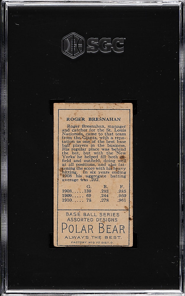 1911 T205 Gold Border Roger Bresnahan Closed Mouth SGC FAIR 1.5 - Polar Bear Back