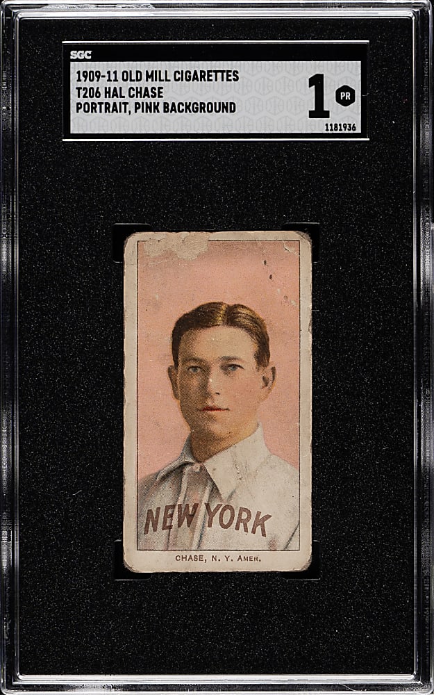1909-1911 T206 White Border Hal Chase Portrait Pink Background SGC POOR 1 - Old Mill Back