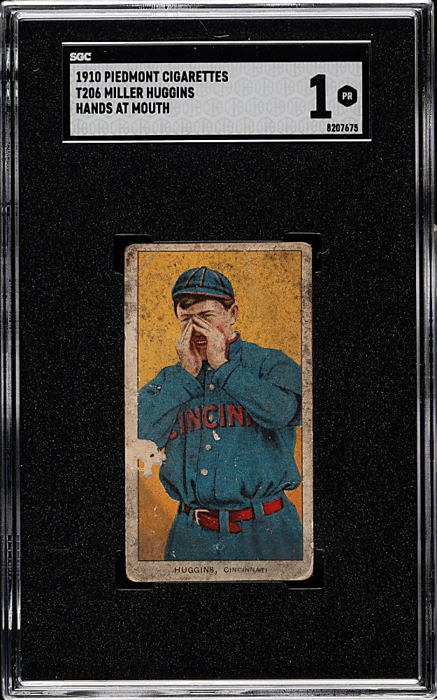 1909-1911 T206 White Border Miller Huggins Hands At Mouth SGC POOR 1