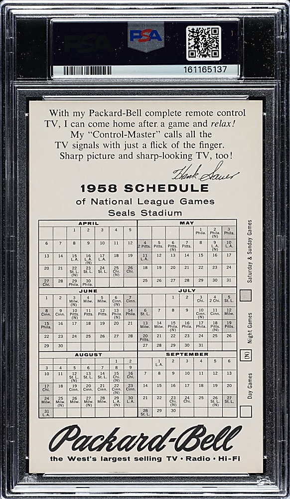 1958 Packard-Bell Giants Hank Sauer PSA NM-MT 8