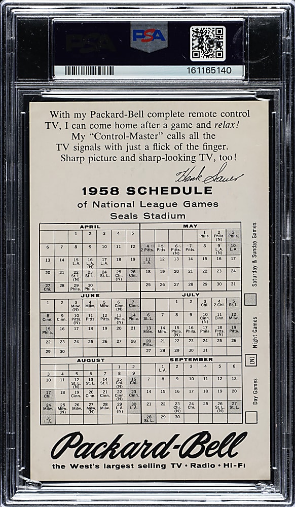1958 Packard-Bell Giants Hank Sauer PSA EX 5