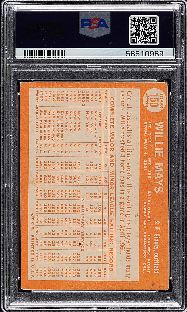 1964 Topps #150 Willie Mays PSA VG+ 3.5