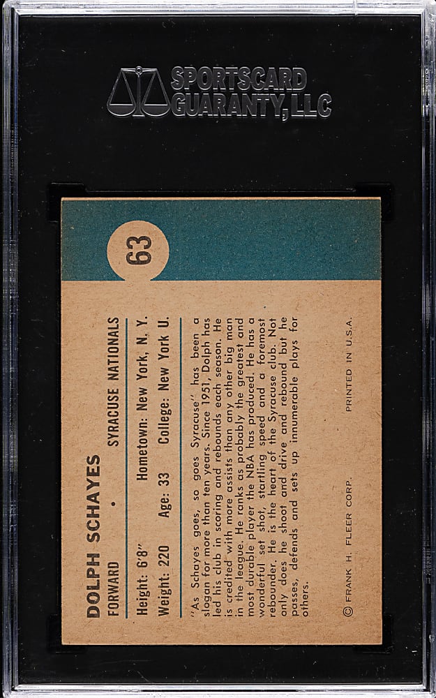 1961-1962 Fleer Basketball #63 Dolph Schayes In Action SGC VG/EX+ 4.5