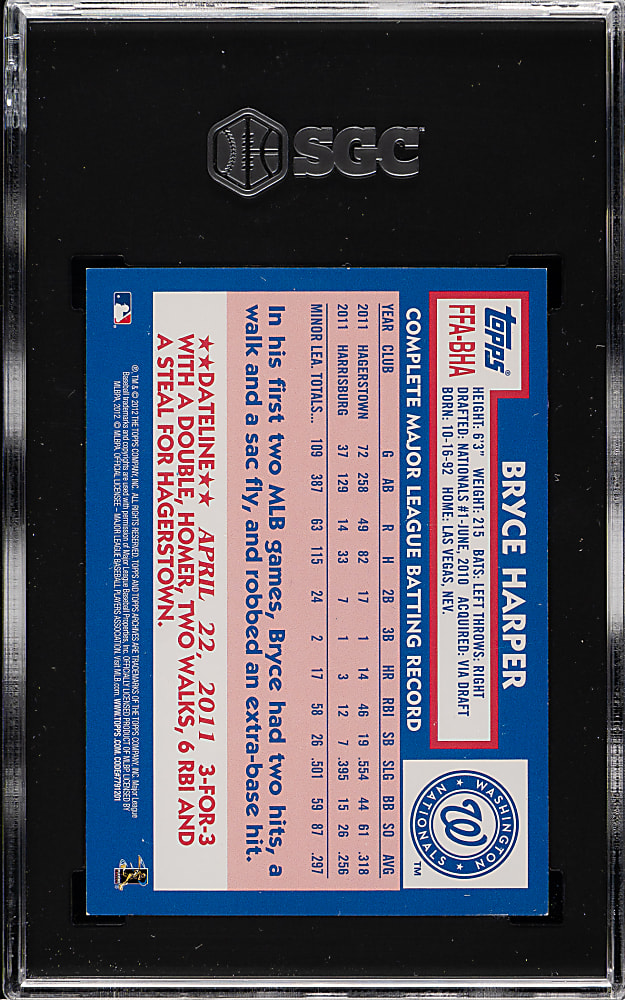 2012 Topps Archives Fan Favorite Autographs #FFA-BHA Bryce Harper SGC NM/MT 8 with GEM MINT 10 Signature