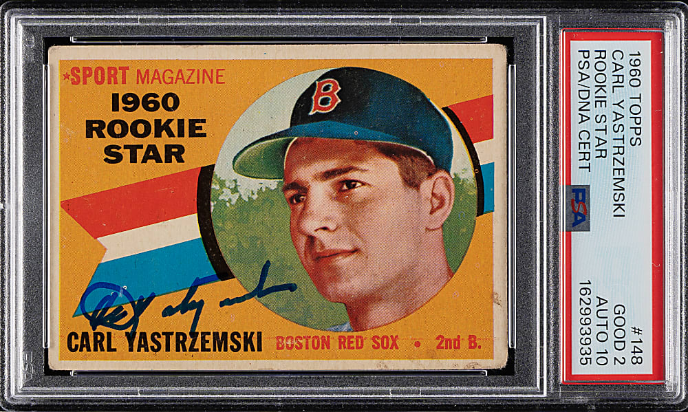 Signed 1960 Topps #148 Carl Yastrzemski Rookie PSA GOOD 2 with GEM MINT 10 Signature