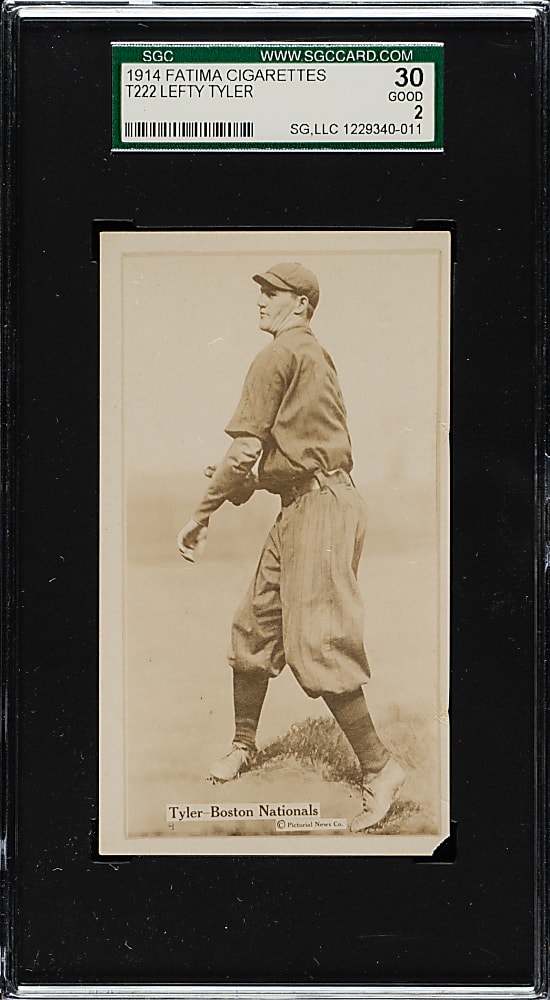 1914 T222 Fatima Cigarettes Lefty Tyler SGC GOOD 30