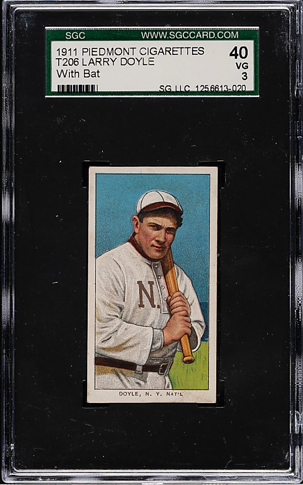 1909-1911 T206 White Border Larry Doyle with Bat SGC VG 40