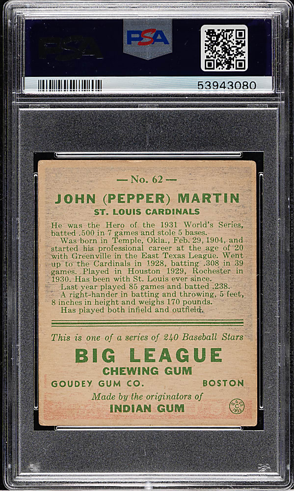 1933 R319 Goudey #62 Pepper Martin PSA VG-EX+ 4.5