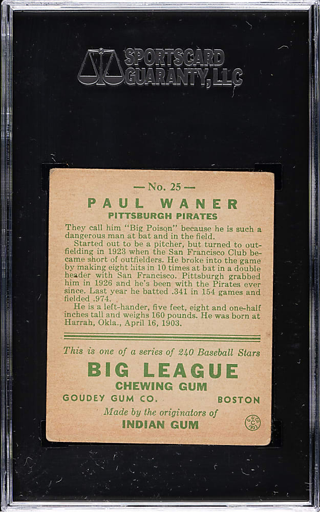 1933 R319 Goudey #25 Paul Waner SGC VG 3