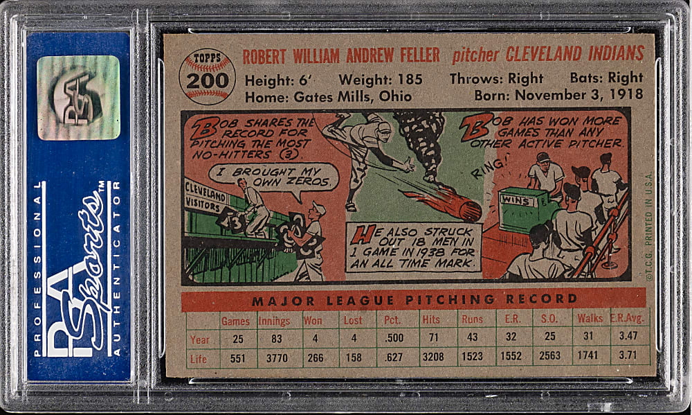 1956 Topps #200 Bob Feller PSA NM-MT 8
