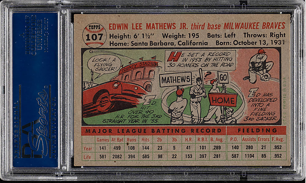 1956 Topps #107 Ed Mathews Gray Back PSA EX-MT 6
