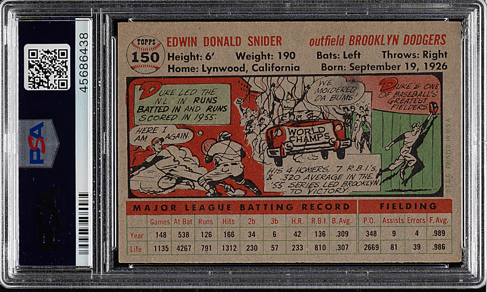 1956 Topps #150 Duke Snider Gray Back PSA NM 7