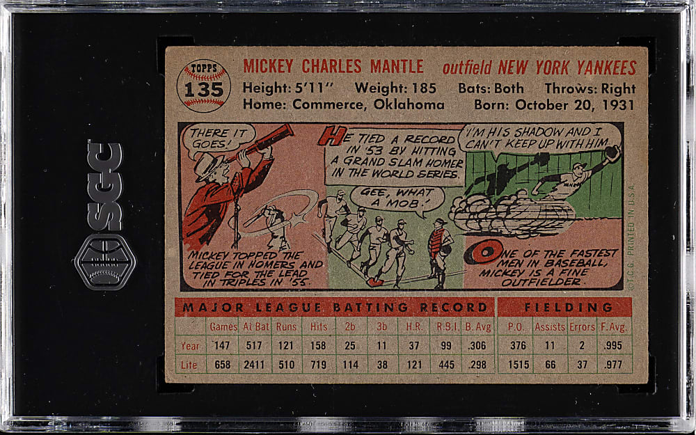 1956 Topps #135 Mickey Mantle Gray Back SGC VG+ 3.5