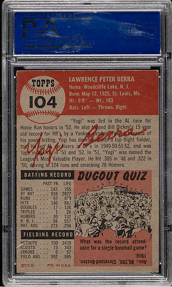 1953 Topps #104 Yogi Berra PSA NM 7
