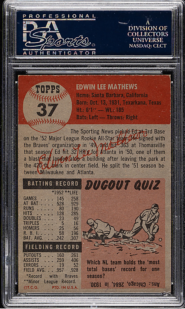 1953 Topps #37 Ed Mathews PSA NM+ 7.5