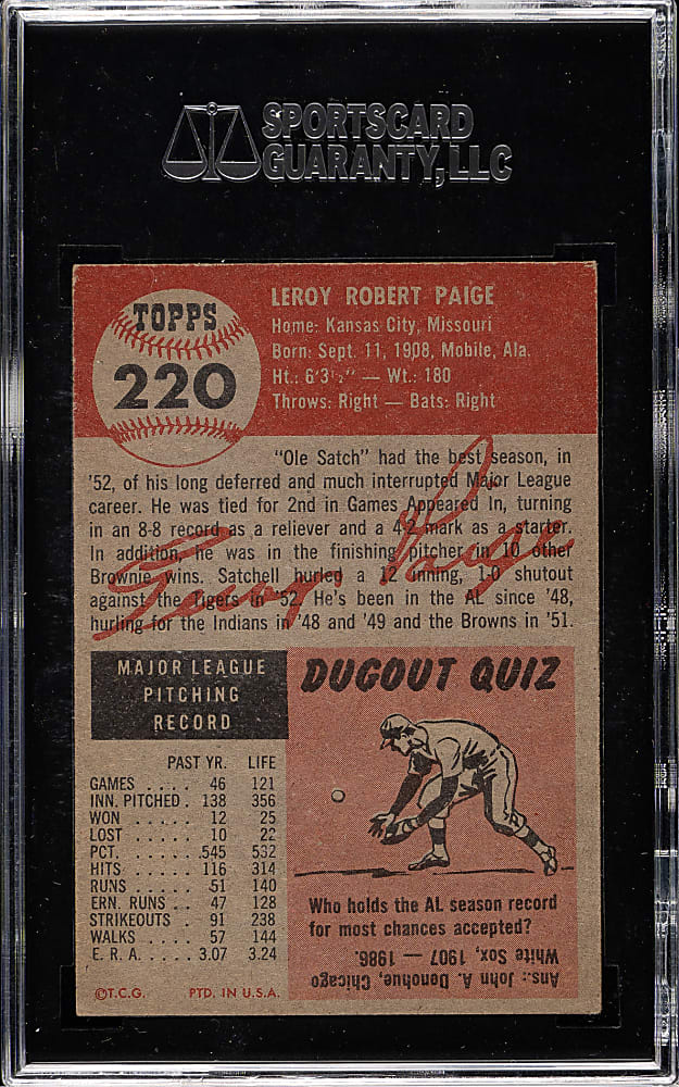 1953 Topps #220 Satchel Paige SGC EX 60
