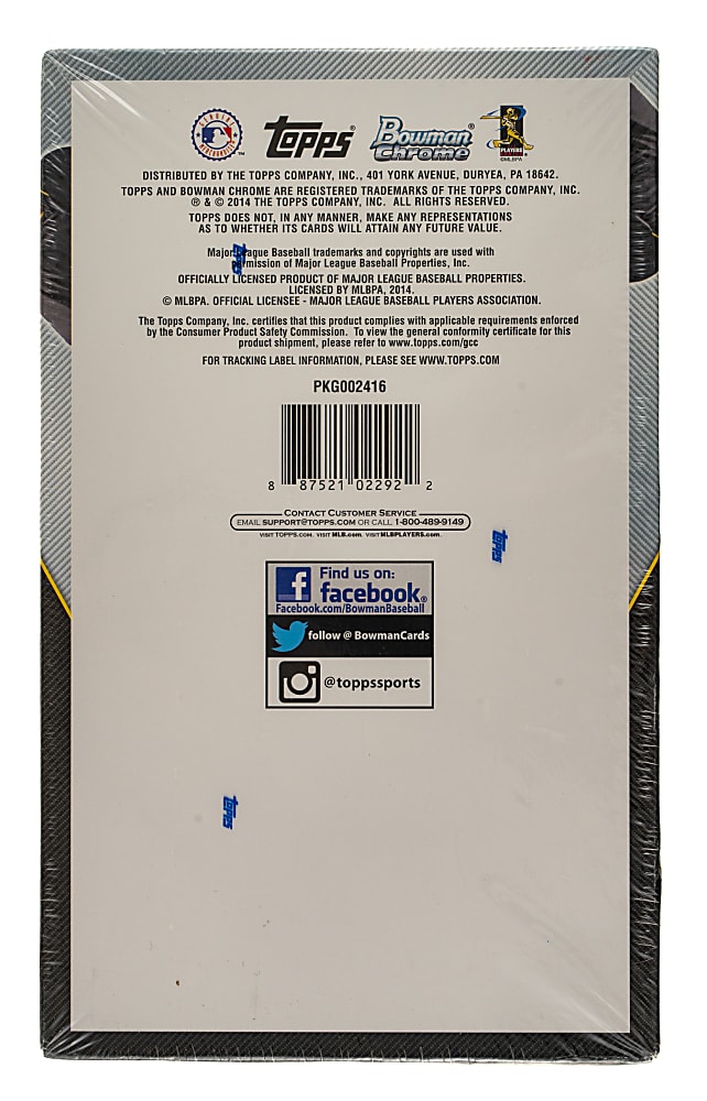 2014 Bowman Chrome Unopened Hobby Box (18 Packs)