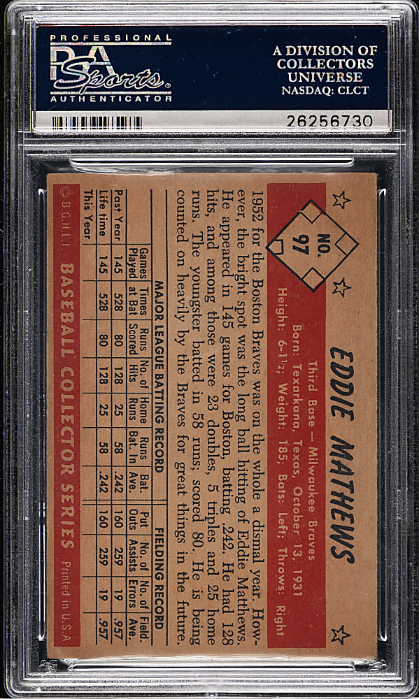 1953 Bowman Color #97 Eddie Mathews PSA VG-EX+ 4.5