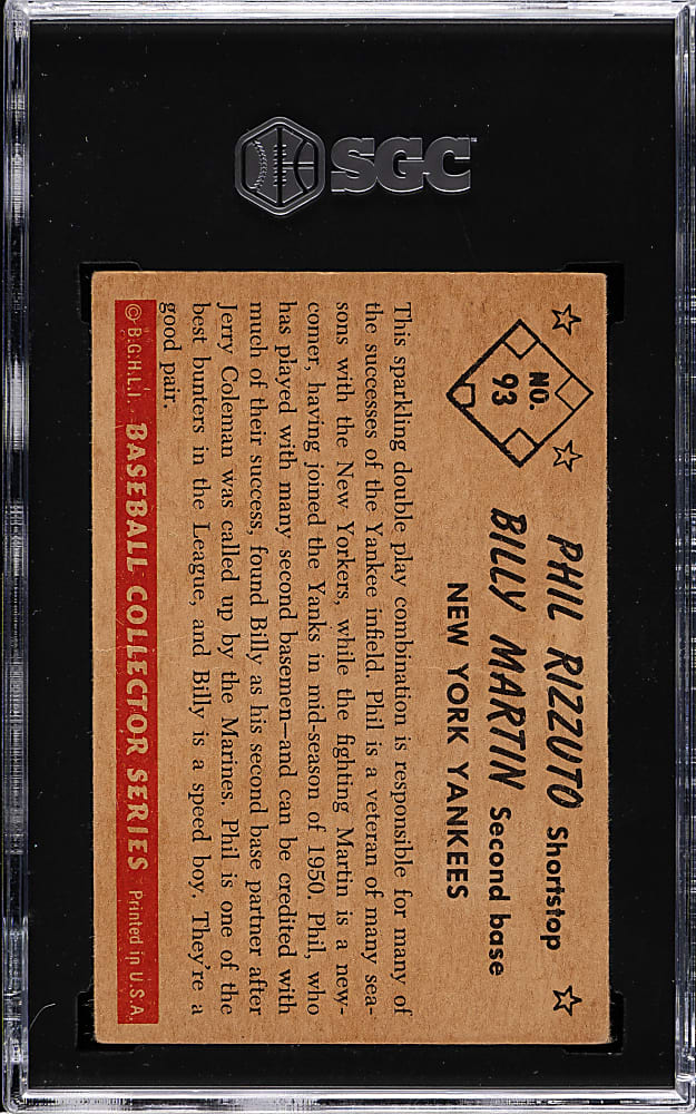 1953 Bowman Color #93 Phil Rizzuto and Billy Martin SGC VG 3