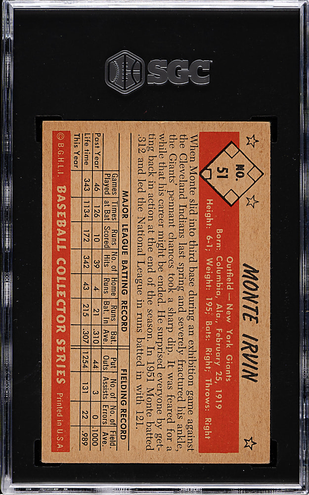 1953 Bowman Color #51 Monte Irvin SGC VG/EX 4