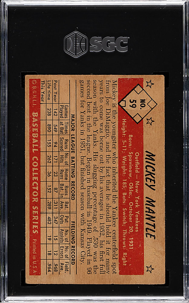 1953 Bowman Color #59 Mickey Mantle SGC FAIR 1.5