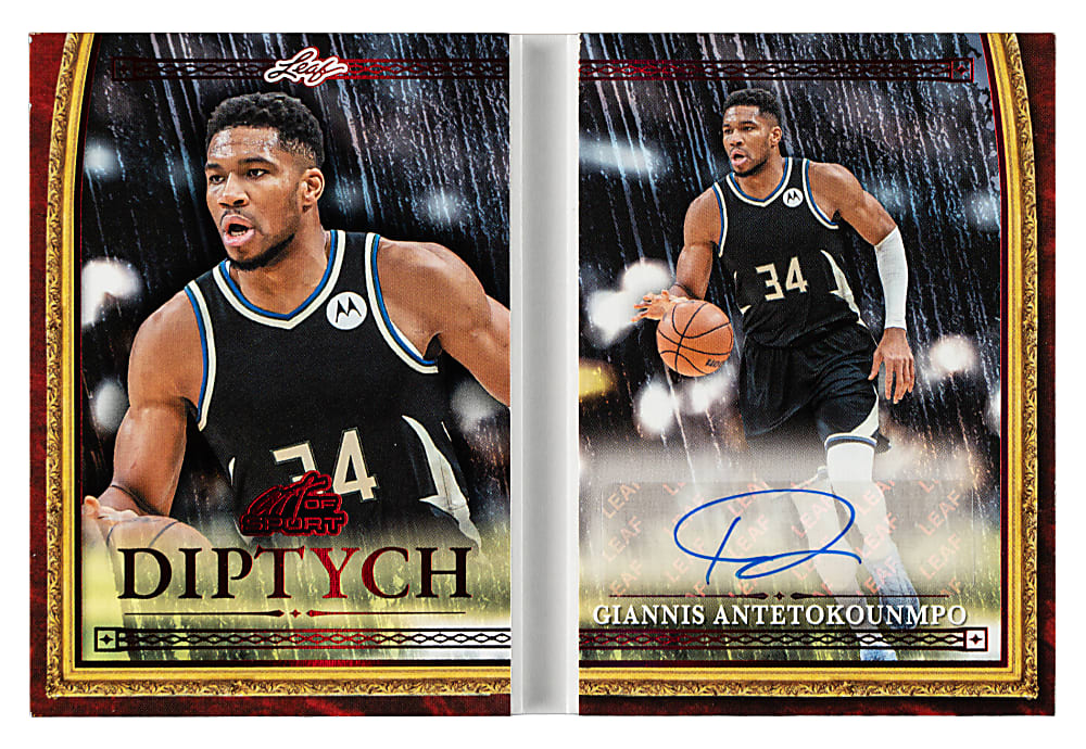 2026 Leaf Art of Sport Diptych Booklet Autographs #D-GA1 Giannis Antetokounmpo Red #1/3