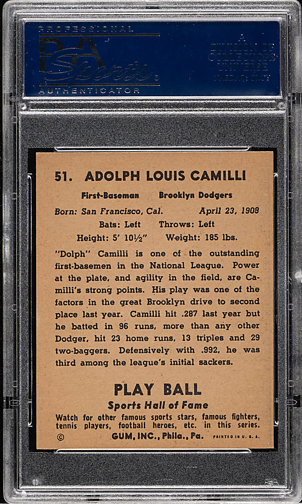 1941 R336 Play Ball #51 Dolph Camilli PSA NM-MT 8 (OC)